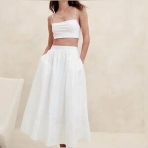 Banana Republic Ariella White A-Line Maxi Skirt with Pockets